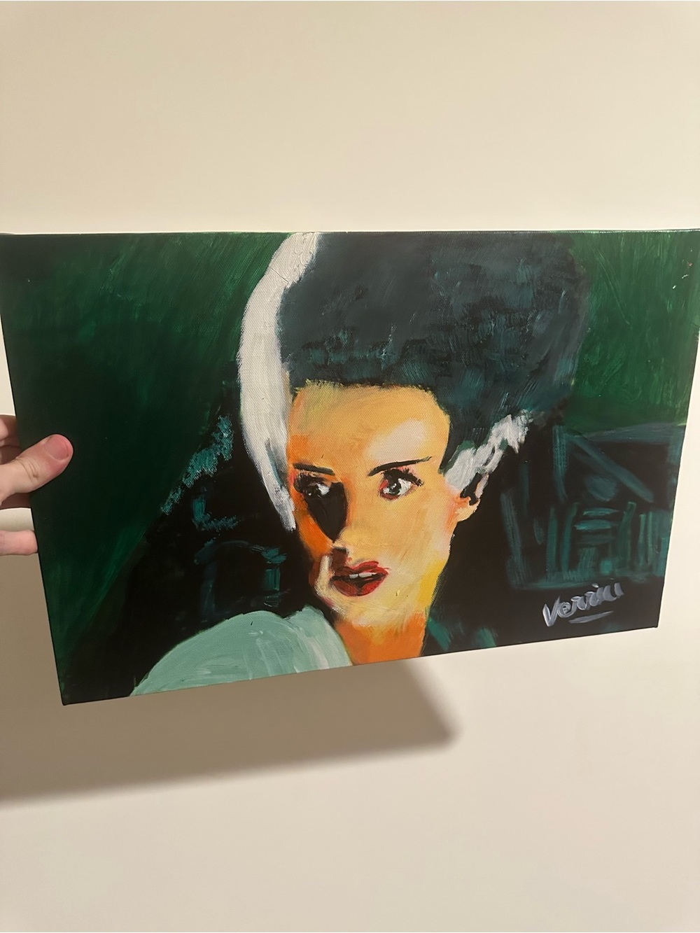 Bride of Frankenstein Hand-Painted Portrait Art Painting 18x12